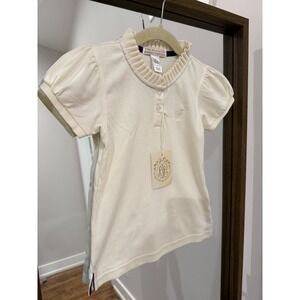 The Beaufort Bonnet Company  Size 5 Pima Cotton Polo Shirt Cream Ruffle Collar